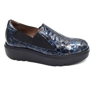 Wonders Spain Barbun Patent Leather Croc Embossed Wedge Platform Slip On Shoes